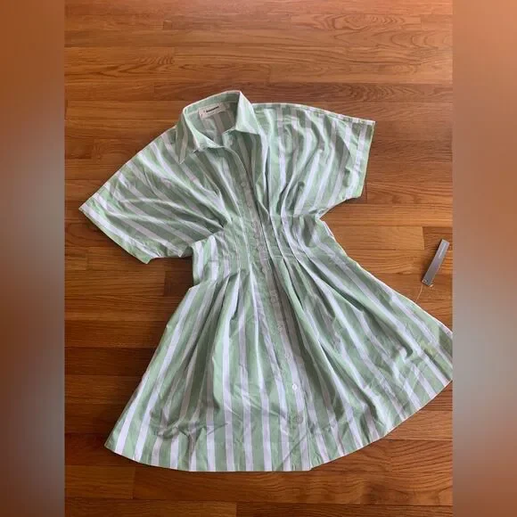 By Anthropologie Tobie Mini Shirt Dress - Green Stripe size . XS